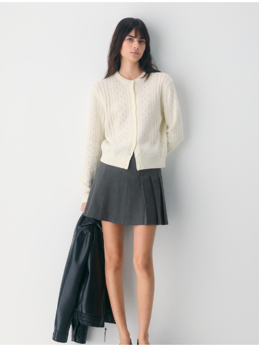 Aritzia Sunday best Sweetspot cardigan cream pointelle cable knit cottagecore